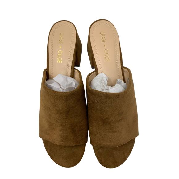 Chase + Chloe Women's Size US 9 Teagan Block Heel Mules Sandals Tan Faux Suede - Picture 3 of 6